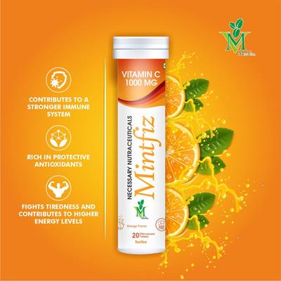 Mint Veda Mintfiz Vitamin C 1000 mg Effervescent Tablet - Orange Flavour 20's - Multi-Vitamins