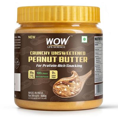 WOW Life Science Peanut Butter - Crunchy 500 gm - Health Products