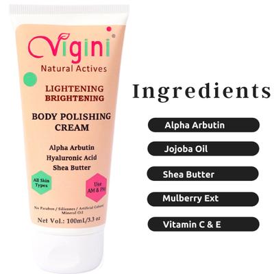 Vigini Lightening Brightening Body Polishing Wash 200 ml + Lightening Brightening Body Polishing Cream 100 ml - Intimate Care