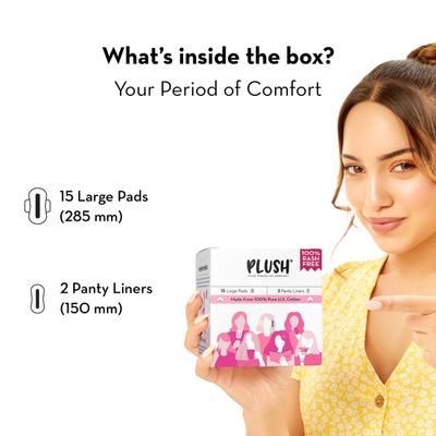 Plush 100% Pure US Cotton Pack (15 L + 2 Panty Liner) - Sanitary Napkins