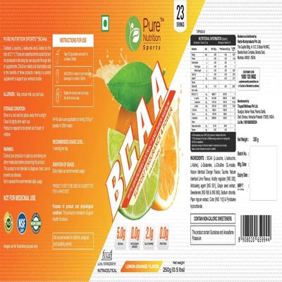 Pure Nutrition BCAA Powder - Lemon Orange Flavor For Adult (Men) 250 gm - Bcaa Supplements