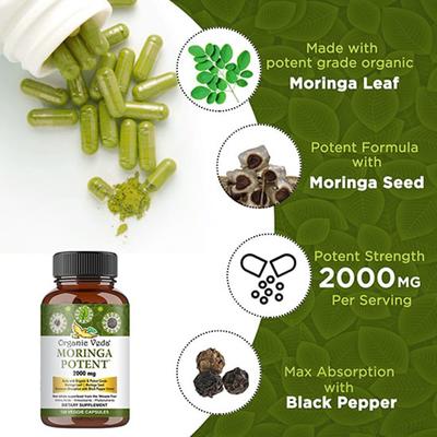 Organic Veda Moringa Potent 2000 mg Veg Capsule 120's - Pure Herbs