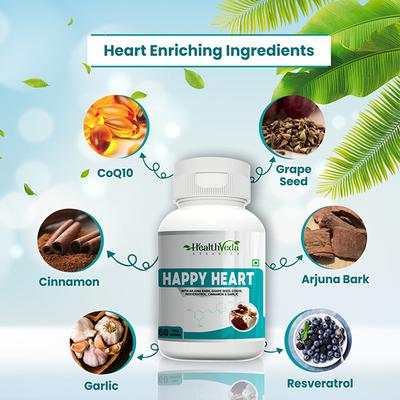 Health Veda Happy Heart Veg Tablet 60's - Herbal Dietary Supplement