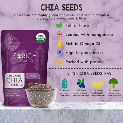 Sorich Organics USDA Certified Organic Chia Seeds 200 gm - Nutritional Bars