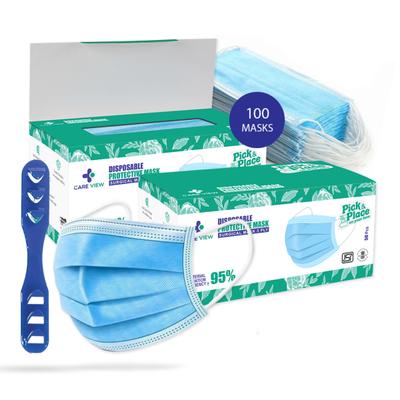 Care View 3 Ply Disposable Surgical Face Mask With Nose Pin - Blue 100's - Face Mask