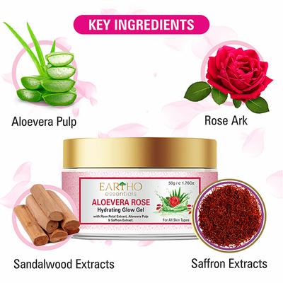 Eartho Essentials Hydrating Glow Gel - Aloevera Rose 50 gm - Face Gels
