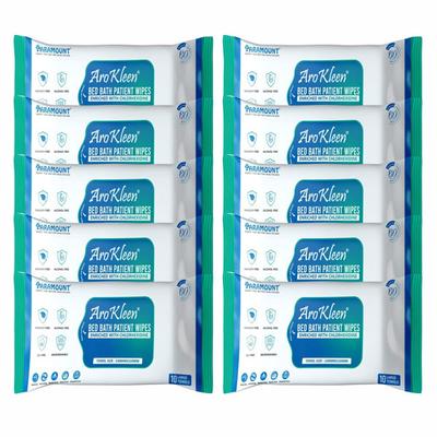 AroKleen Bed Bath Patient Wipes - Chlorhexidine (240 mm x 320 mm) (Pack of 10 x 10's) 1's - Drapes,Caps & Gowns