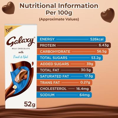 Galaxy Milk Chocolate Bar - Fruit & Nut 52 gm - Nutritional Bars