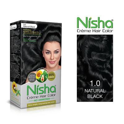 Nisha Creme Hair Color - 1.0 Natural Black 60 gm - Crème