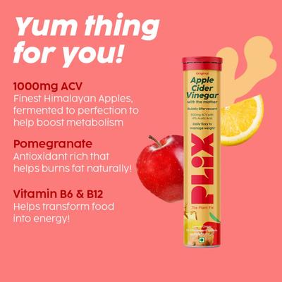 Plix Original Apple Cider Vinegar Effervescent Tablet - Lemon Ginger 15's - Apple Cider Vinegar - Acv