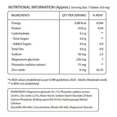Pure Nutrition Magnesium Glycinate with Zinc 350 mg Veg Tablet 60's - Calcium And Minerals