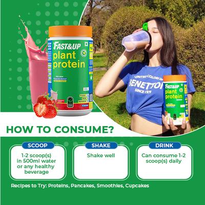 Fast&Up Vegan Plant Protein Powder - Strawberry Splash Flavour 440 gm - Workout Essentials
