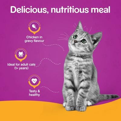 Whiskas Adult Chicken in Gravy (Pack of 85gm x 96) 8160 gm - Petfood