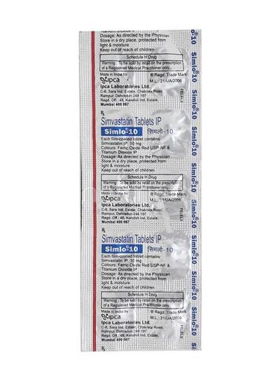 Simlo 10mg Tablet 10'S - High Cholesterol-Dys