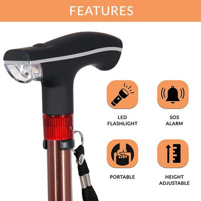 MCP Smart Folding & Height Adjustable Walking Stick with (Led Flashlight + SOS Alarm) - One Leg - Walker & Walking Stick