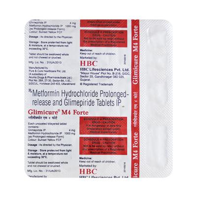 GLIMICURE M4 FORTE Tablet 10's - Diabetes-Ant