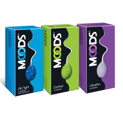 Moods Condoms Combo - All Night + Dotted + Ultrathin (Pack of 12's Each) - Plain/Flavoured Condoms