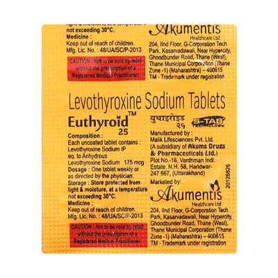 Euthyroid 25Mcg Tablet 4'S - Hypothyroidism