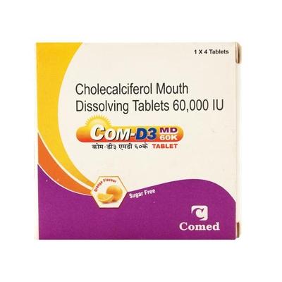 COM D3 MD 60K Orange Flavour Sugar Free Tablet 4'S - Supplements-Vit