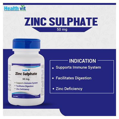 HealthVit Zinc Sulphate 50 mg Tablets 60's - Calcium And Minerals