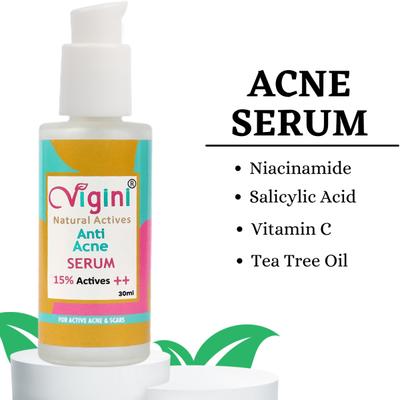 Vigini Natural Actives Anti Acne Serum 30 ml + Anti Acne Gel - Honey and Cinnamon 50 gm - Face Serum