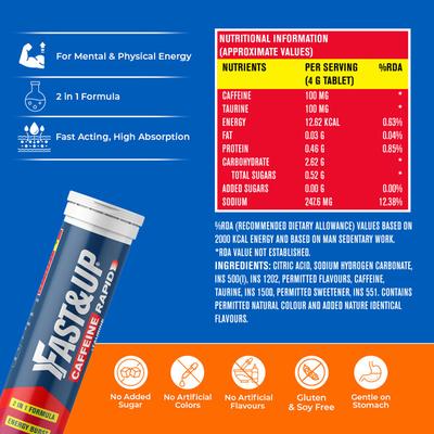 Fast&Up Caffeine Rapid Taurine Effervescent Tablet - Cola Flavour 20's - Workout Essentials