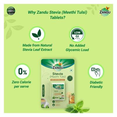 Zandu Stevia Tablet - Meethi Tulsi 100's - Diabetes Care (Ayush)