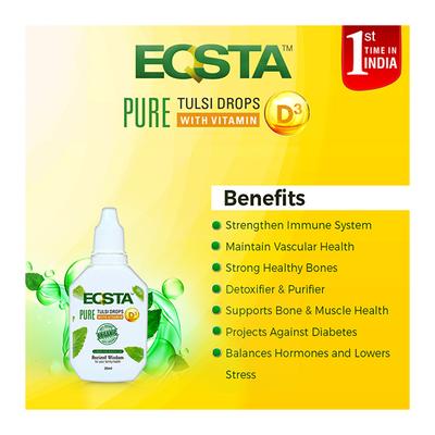 Eqsta Pure Tulsi Drops with Vitamin D3 20 ml - Ayurvedic Juices