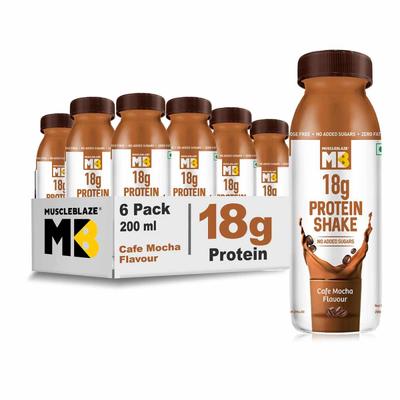 MuscleBlaze 18G Protein Shake - Cafe Mocha (Pack of 6 x 200 ml) 1's - Nutritional Supplement