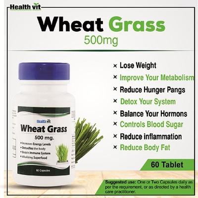 HealthVit Wheat Grass 500 mg Capsules 60's - Herbal Dietary Supplement