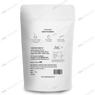 Tea Treasure Whole Leaf Green Tea Leaves - Super Green 50 gm (Pouch) - Teas