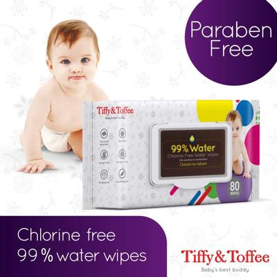 Tiffy & Toffee 99% Water Baby Wet Wipes (Pack of 3 x 80's) - Diapers & Wipes