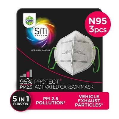 Dettol Siti Shield Air-Pollution Mask - Carbon Activated (Pack of 3) - Face Masks