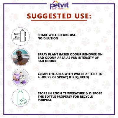 Petvit Odor Remover Spray- For All Breeds Dogs & Cats 100 ml - Pet Grooming