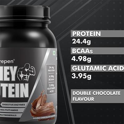 Dr. Morepen Muscle Food 100% Whey Protein Powder - Double Chocolate 1 kg - Whey Proteins
