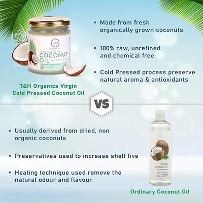 T&H Organics Virgin Cold Pressed Coconut Oil 160 ml - Creams, Lotions & Oils