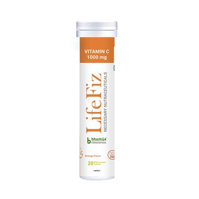 Bhumija Lifesciences LifeFiz Vitamin C 1000 mg Veg Effervescent Tablet - Orange Flavour 20's - Vitamin C