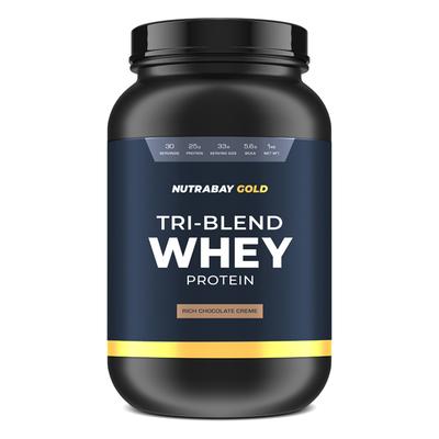 Nutrabay Gold Tri-Blend Whey Protein Powder - Rich Chocolate Cream Flavour 1 kg - Whey Proteins