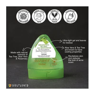 Soulflower Herbal Brightening Oil Free Gel Moisturizer -Tea Tree & Aloevera 100 ml - Lotions & Creams