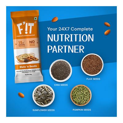 F'iT Complete Nutrition Bar - Nuts n Seeds (Pack of 6 x 50 gm) - Nutritional Bars