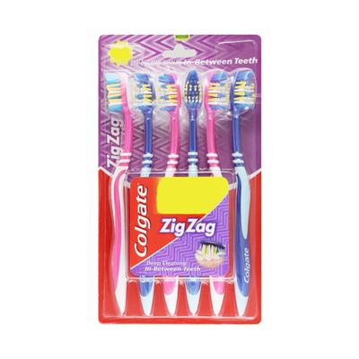 Colgate Zig Zag+ Anti-Bacterial Toothbrush - Medium (Pack of 6) - Toothbrushes