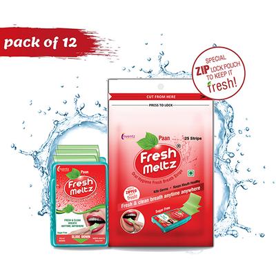 Inventz Fresh Meltz Sugar Free Oral Hygiene Fresh Breath Strip - Paan (Pack of 12 x 25's) - Mouth Refreshners