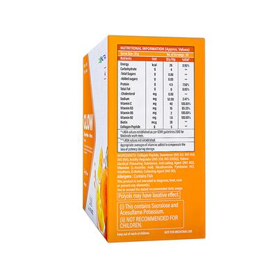 Zeonutra Glow Collagen Peptide with Vitamins Sachet - Orange Flavour 30's - Calcium And Minerals