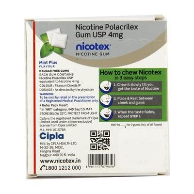 Nicotex Mint Plus Flavour 4mg Chew Gum Tablet 9'S - Smoking cessation
