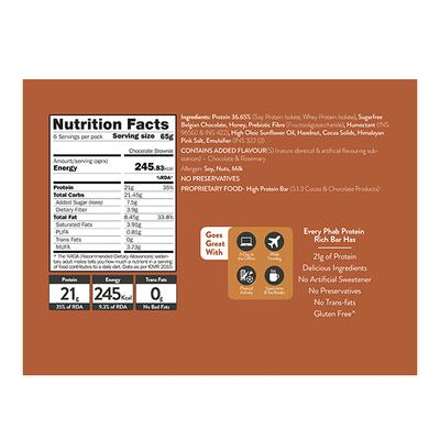 Phab Protein Bar - Chocolate Brownie Flavour (Pack of 6 x 35 gm) - Nutritional Bars