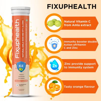 FixUpHealth Electrolytes Effervescent Tablet - Lemon Flavour & FixUpHealth Natural Amla Effervescent Tablet - Orange Flavour 20s 1's - General Health