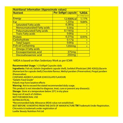 Chicnutrix Mighty Omega 1250 mg Omega-3 Fatty Acids Softgel Capsule - Chocolate Flavour 60's - Omega Fish Oil Fatty Acids