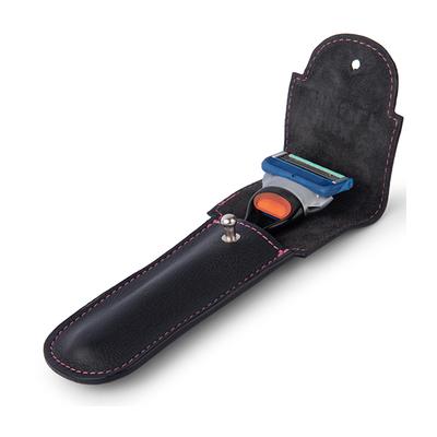 Pink Woolf Genuine Leather Razor Cover - Black - Pre & Post Shaves
