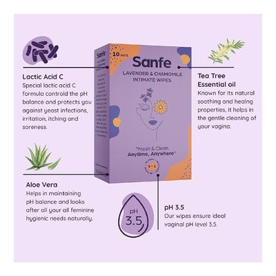 Sanfe 3 IN 1 Intimate Wipes - Lavender & Chamomile (Pack of 20) - Intimate Care
