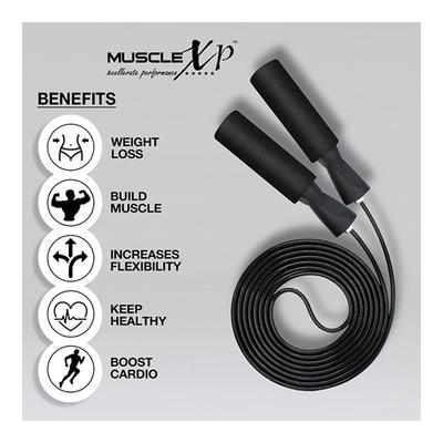 MuscleXP Skipping Rope (Jumping Rope) with Foam Handles - Black 1's - Gym Accessories